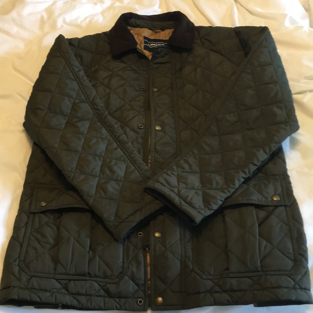 Lands End quilted car coat. Medium. Olive green.